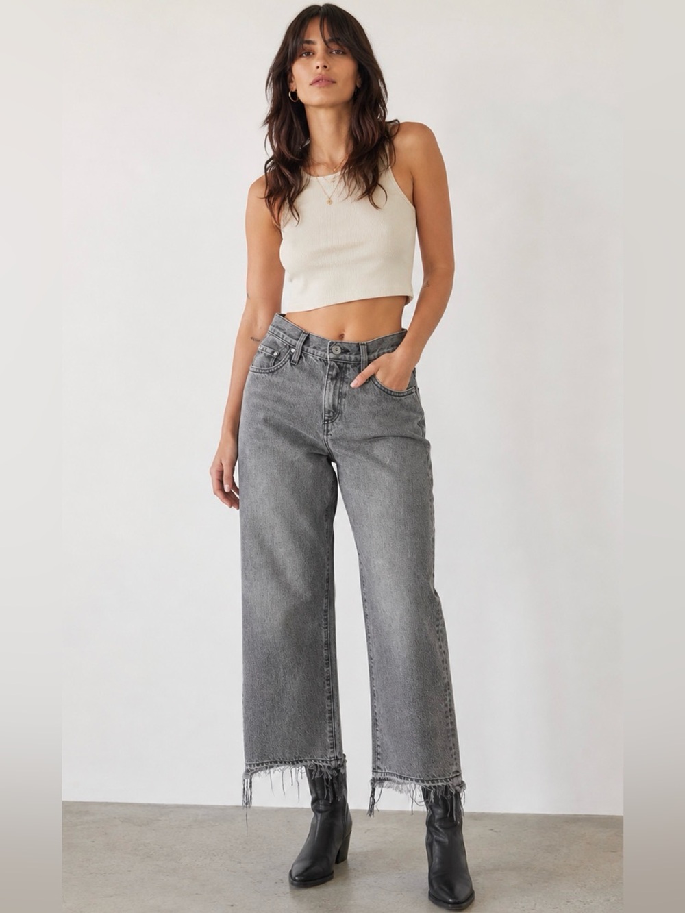 Simon Millar Wide Leg Cropped Jeans Washed Out Gray Size 28
